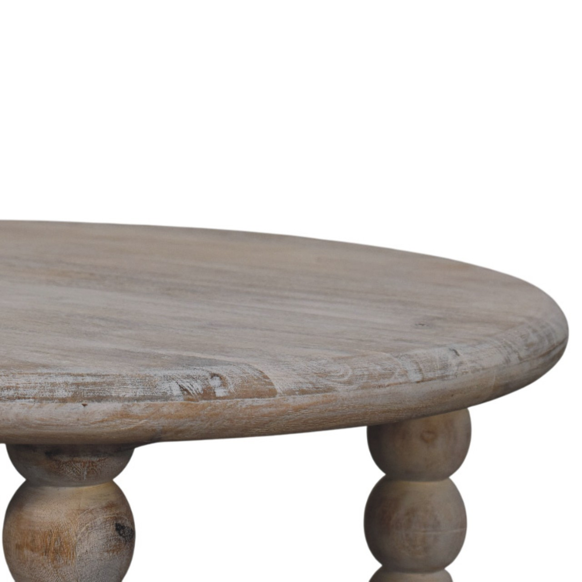 Artisan Furniture Solid Wood Spindle Coffee Table with Turned Legs & Round Top – Salted Oak Finish, Grey