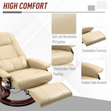HOMCOM Ergonomic Office Recliner Sofa Chair with 145° Reclining Back & Footrest – PU Leather Armchair, Cream White