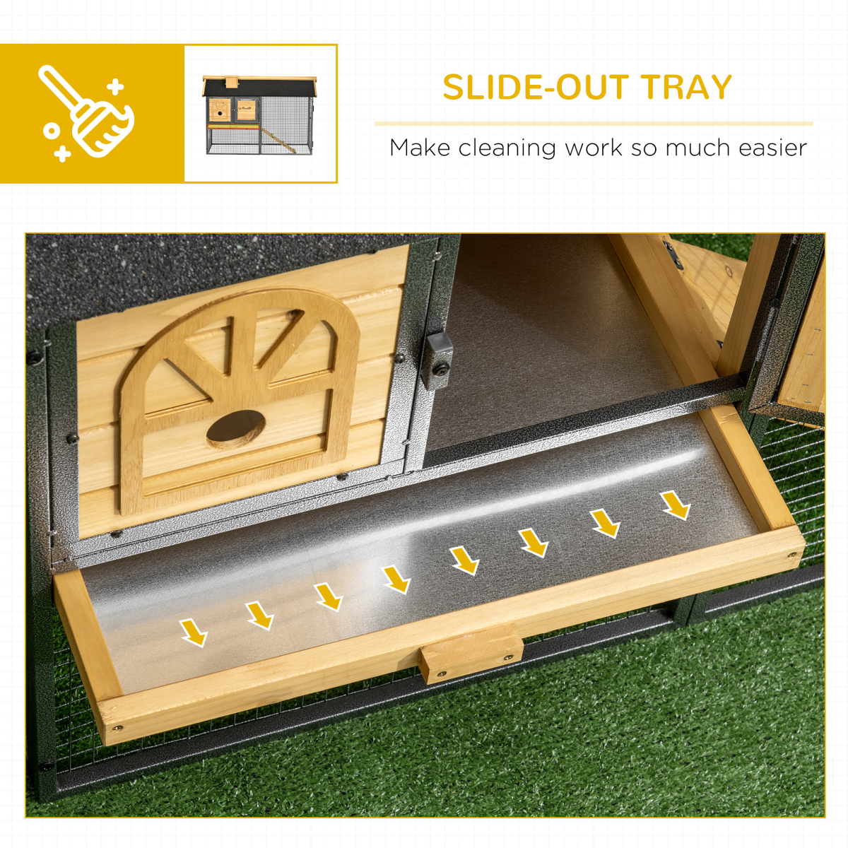 PawHut Two-Tier Outdoor Rabbit Hutch with Run, Removable Tray & Asphalt Roof – Wood and Steel Bunny Cage
