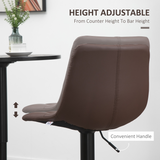 HOMCOM Set of 2 Adjustable Swivel Bar Stools with Footrest – Quilted Faux Leather Home Pub Stools, Brown
