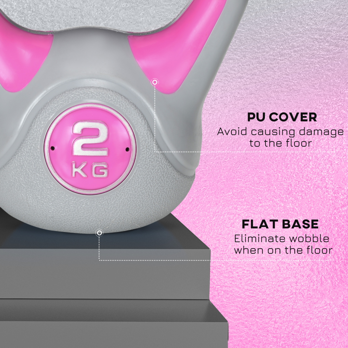 SPORTNOW 2kg Kettlebell with Wide Handle & Flat Base – Home Gym Strength Training Weight, Pink and Grey