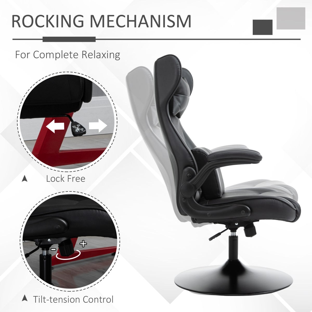Vinsetto Faux Leather Gaming Chair with Pedestal Base, Adjustable Headrest & Lumbar Support – Black