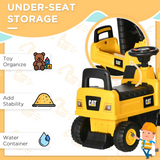 HOMCOM CAT Licensed Kids Ride-On Digger with Controllable Shovel and Under-Seat Storage – For 1-3 Years