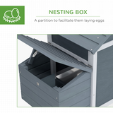 PawHut Small Chicken Coop with Nesting Box, Outdoor Run and Ramp – Fir Wood Hen House, Grey