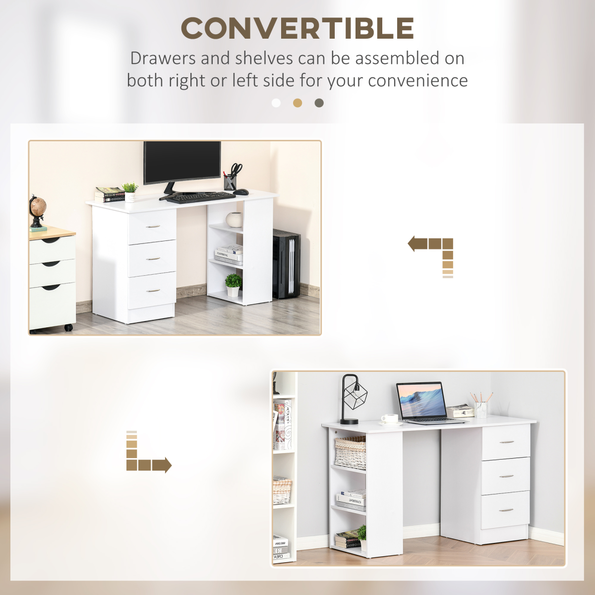 120cm Computer Desk with 3 Shelves & Drawers – Home Office Workstation, White