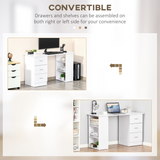 120cm Computer Desk with 3 Shelves & Drawers – Home Office Workstation, White