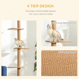 PAWHUT 260cm Floor-to-Ceiling Cat Tree with Four Platforms & Adjustable Height – Indoor Climbing Tower, Brown