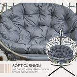 Outsunny PE Rattan Hanging Swing Chair with Stand, Padded Cushion & Cup Holder – Foldable Egg Chair, Grey