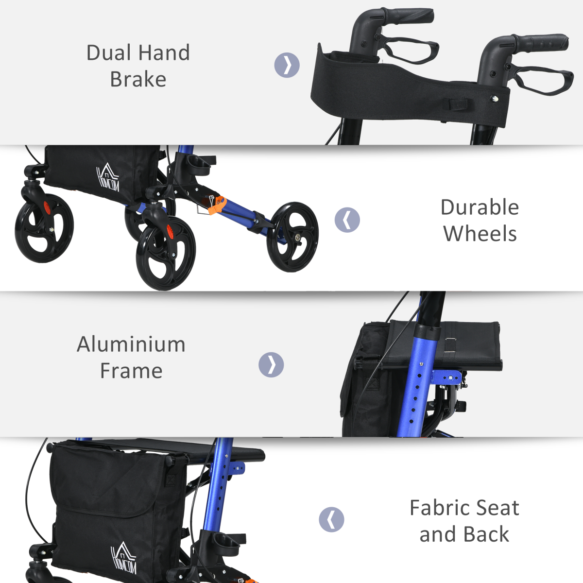 HOMCOM 4 Wheel Rollator Walker with Seat & Bag, Foldable with Height Adjustable Handles – Mobility Aid, Blue