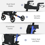 HOMCOM 4 Wheel Rollator Walker with Seat & Bag, Foldable with Height Adjustable Handles – Mobility Aid, Blue