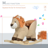 Kids Plush Lion Rocking Horse with Roaring Sounds, Seat Belt & Footrest – Ride-On Toy for 18-36 Months, Brown