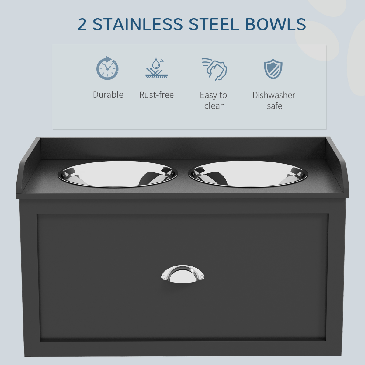 PawHut Stainless Steel Raised Dog Bowl Stand with 21L Storage Drawer – Feeding Station for Large Dogs, Black