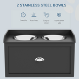 PawHut Stainless Steel Raised Dog Bowl Stand with 21L Storage Drawer – Feeding Station for Large Dogs, Black