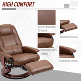HOMCOM Office Recliner Chair with 145° Reclining Back, Manual Footrest & 360° Swivel – PU Leather, Brown