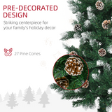 HOMCOM 5ft Snow Artificial Christmas Tree with Pine Cones, Bushy Unlit Tips & Steel Base – Holiday Home Decor