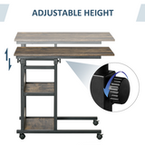 C-Shaped Mobile Side Table with 3 Tiers, Adjustable Height & Lockable Wheels – Sofa, Bed & Bar Cart