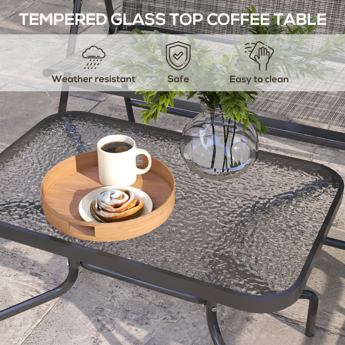 Outsunny Patio Furniture Set with Two Foldable Armchairs, Loveseat and Glass Table – Garden Set, Dark Grey