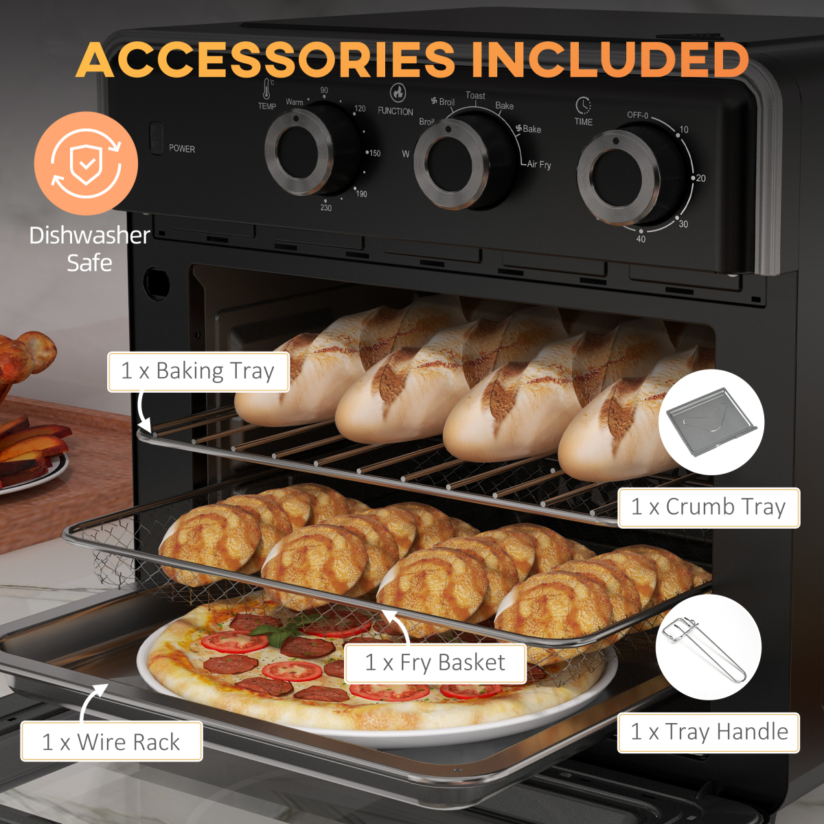 HOMCOM 20L Air Fryer Oven with 7 Functions, 1400W Countertop Convection Mini Oven – Black
