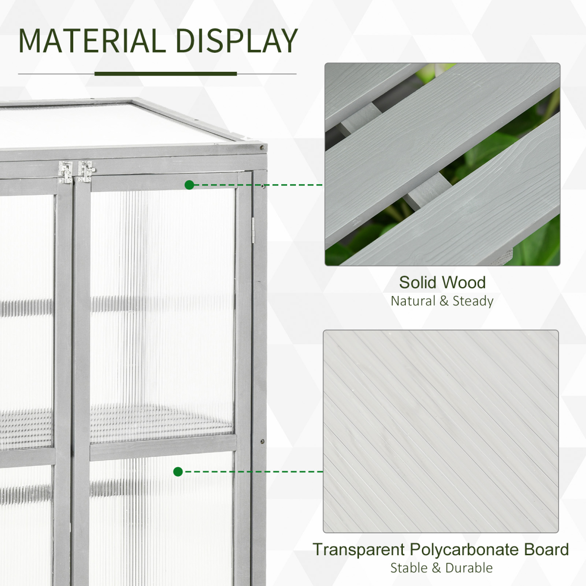 Outsunny Wooden Cold Frame Greenhouse with Polycarbonate Panels, Double Doors and Adjustable Shelf, Grey