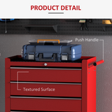 HOMCOM 5-Drawer Steel Tool Trolley Chest on Wheels with Push Handle – Workshop Storage, Red