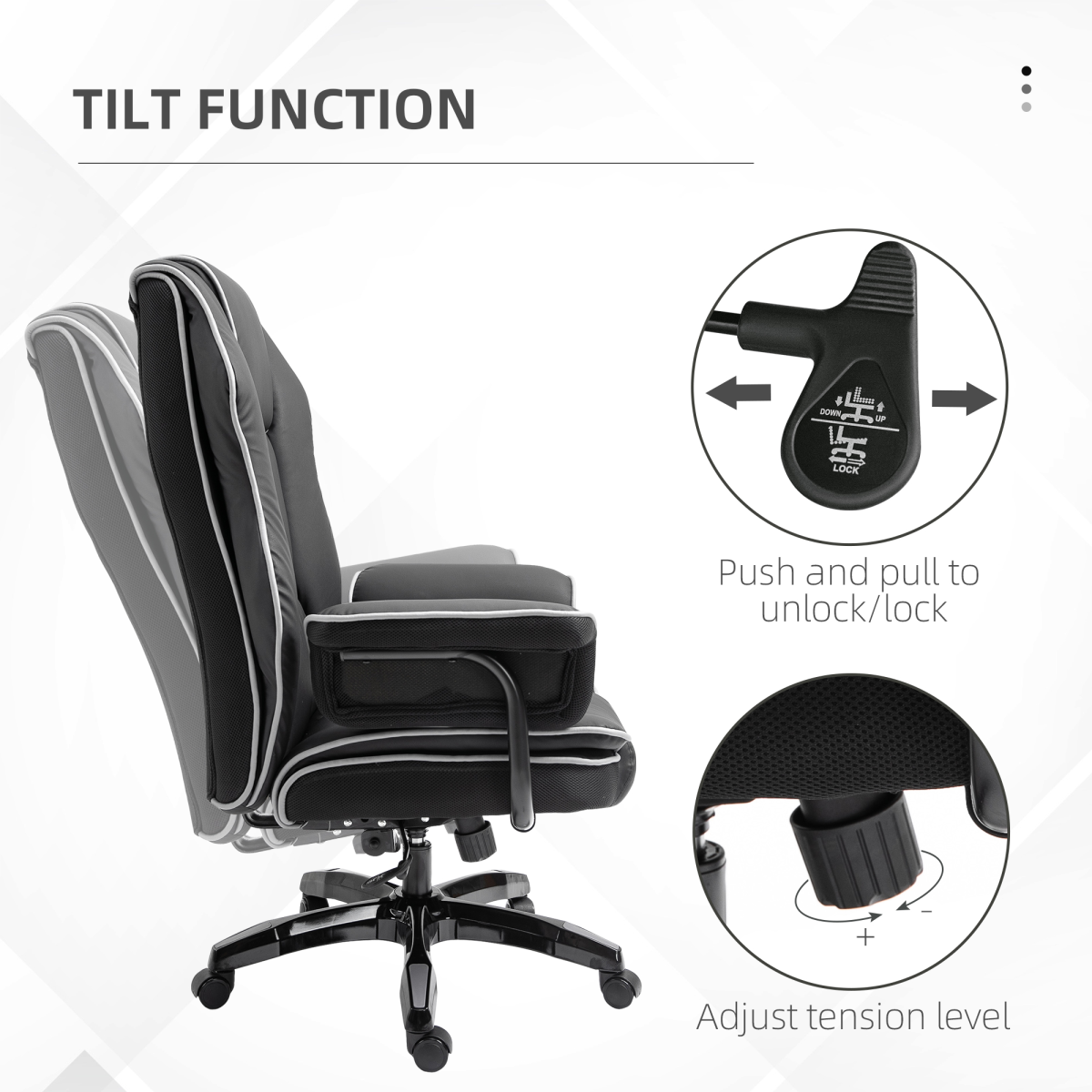 Piped PU Leather High Back Gaming Office Chair with 150° Recline & Rocking Function – Home Office Chair, Black