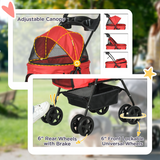 Foldable Pet Stroller with Brakes, Adjustable Canopy, Basket & Safety Leashes – Travel Carriage for Mini Dogs