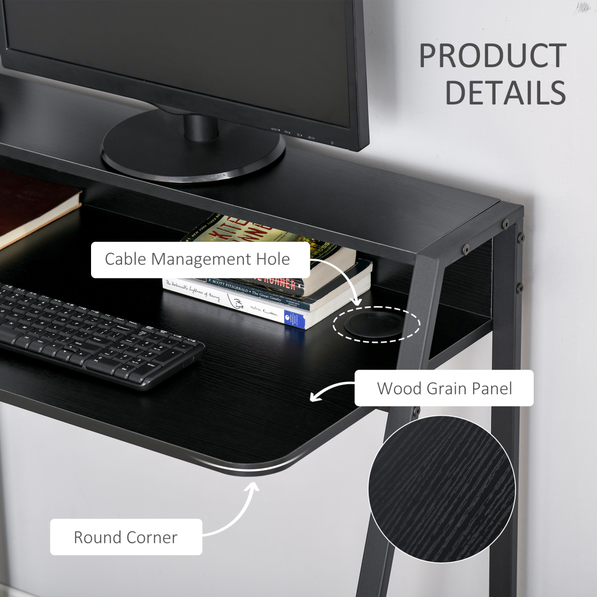 HOMCOM Computer Desk with Two-Tier Worktop and Upper Storage Shelf – Home Office Study Table, 85cm