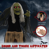 HOMCOM Halloween Witch Animatronic Prop with Sound Activation and Glowing Red Eyes – Indoor and Covered Outdoor