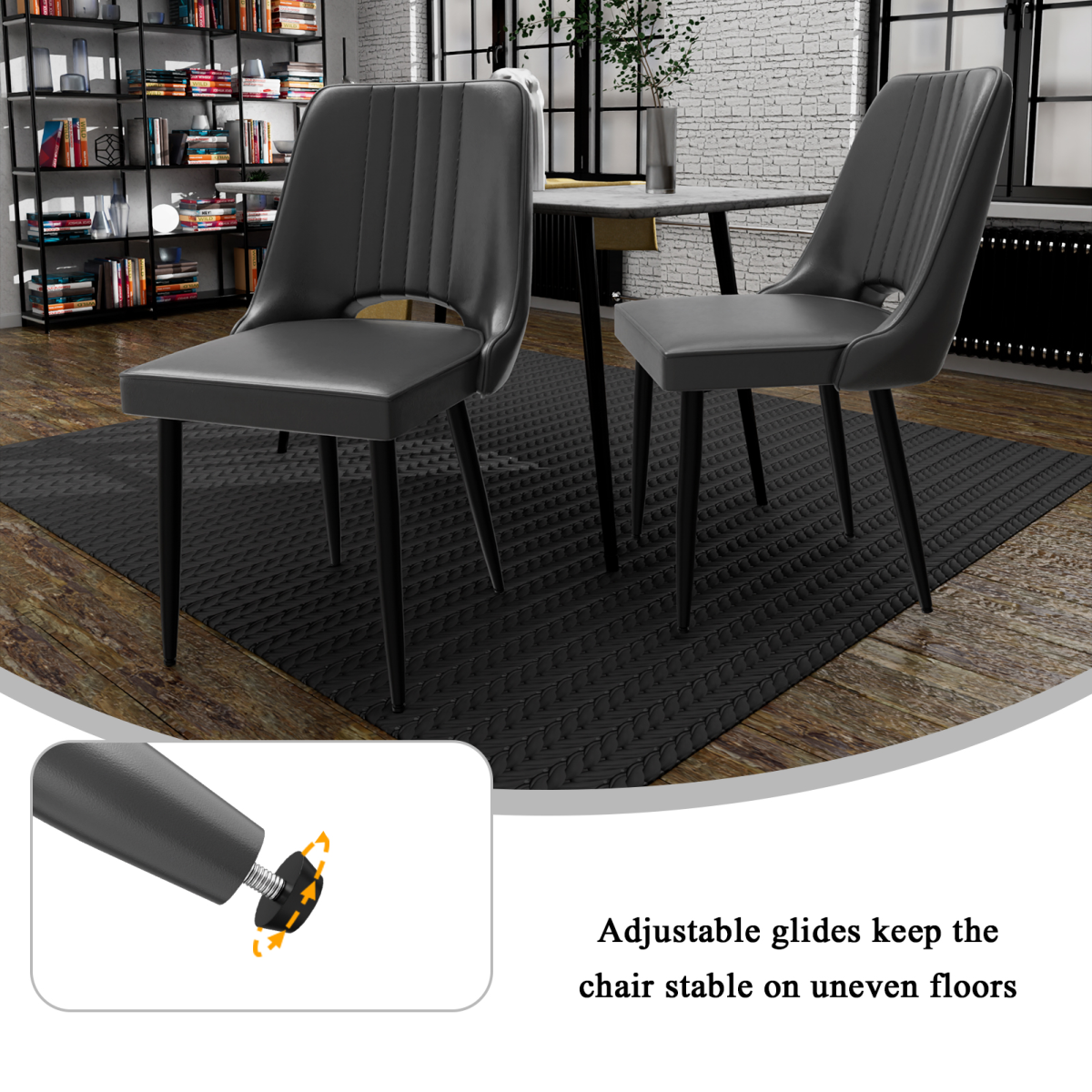 Scandinavian Faux Leather Dining Chair with Cut-Out High Back & Black Metal Legs – Padded Seat, 180kg Load