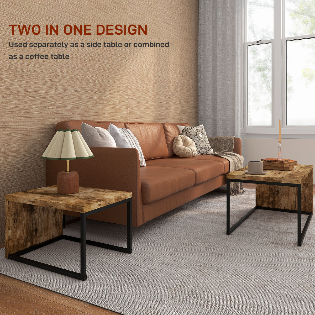 HOMCOM Set of 2 Coffee & Side Tables – Modern Nesting Living Room and Bedroom Tables