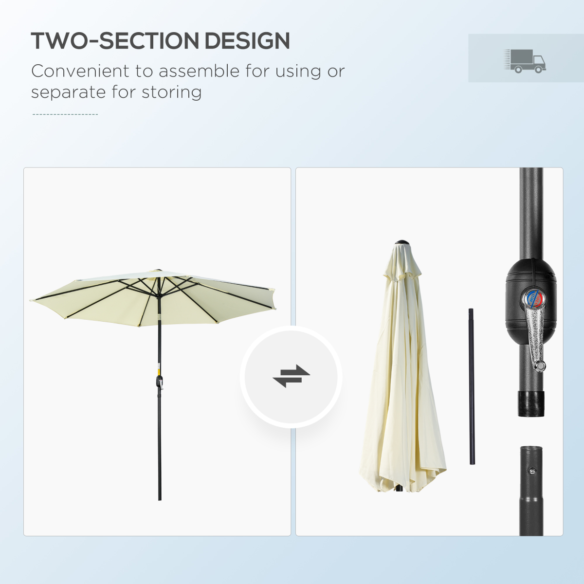Outsunny 3m Patio Parasol with Tilt & Crank, 8 Ribs & Powder-Coated Steel Pole – Garden Sun Shade, Beige