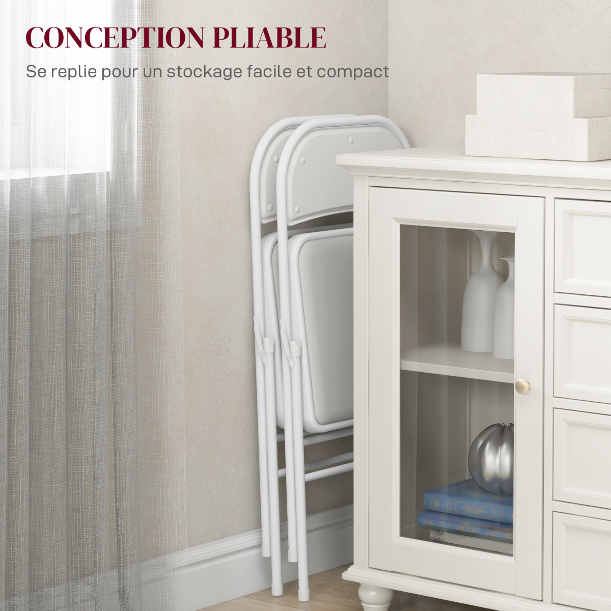 HOMCOM Padded Folding Chairs – 2 Pack, White