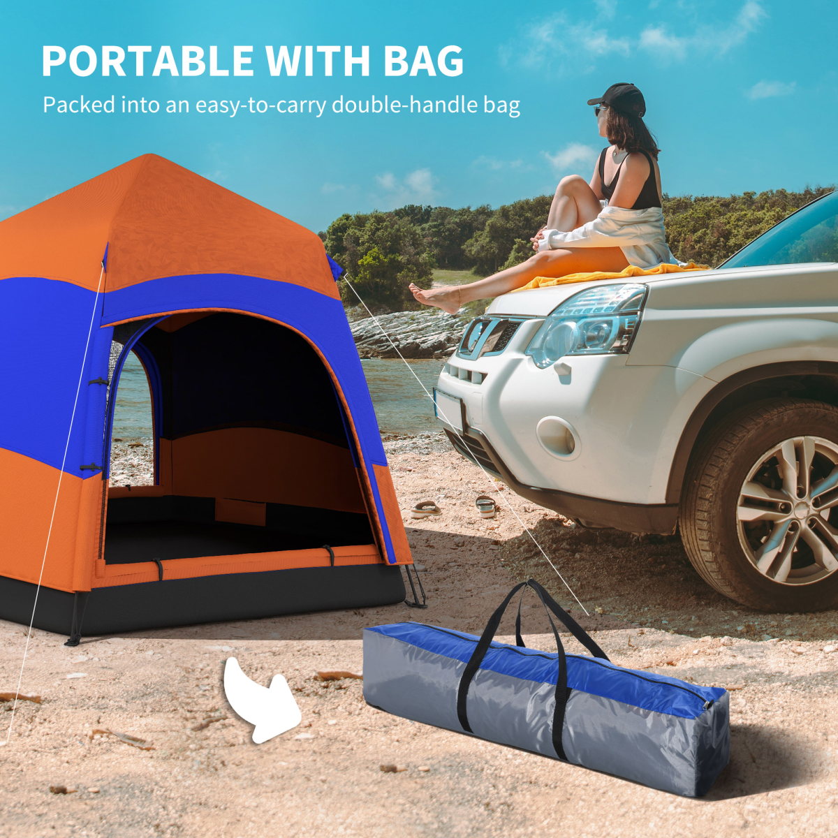 Outsunny 4 Person Pop Up Hexagon Tent with Mesh Windows – Portable Family Camping & Festival Shelter