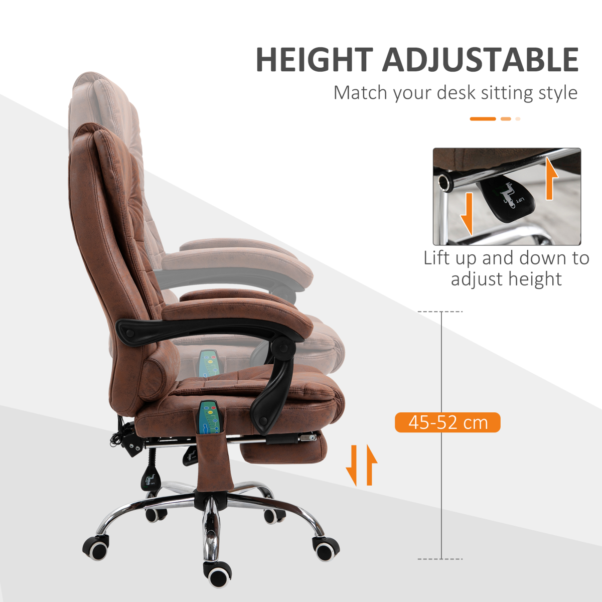 Vinsetto Heated Massage Office Chair with 6 Vibration Points & Footrest – Reclining Home Office Chair, Brown
