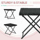Outsunny Folding Square Rattan Coffee Table with Steel Frame – Outdoor Bistro and Balcony Table, Black