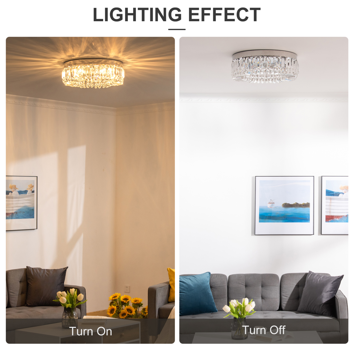 HOMCOM Crystal Chandelier Ceiling Light with Stainless Steel Frame – Pendant Light for Living Room, Silver