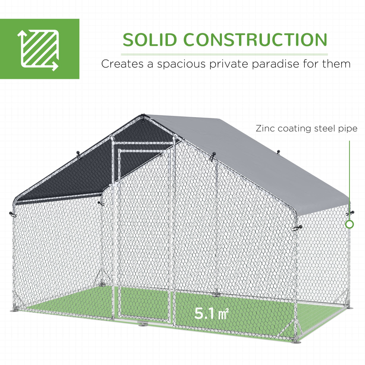 PawHut Walk-In Chicken Run with Waterproof Cover, 3 x 1.7 x 1.9m – Galvanised Steel Coop Enclosure, Silver