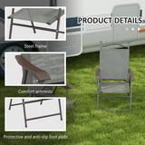 Outsunny Set of 2 Folding Garden Chairs with Armrests and Breathable Mesh Seats – Steel Frame, Dark Grey
