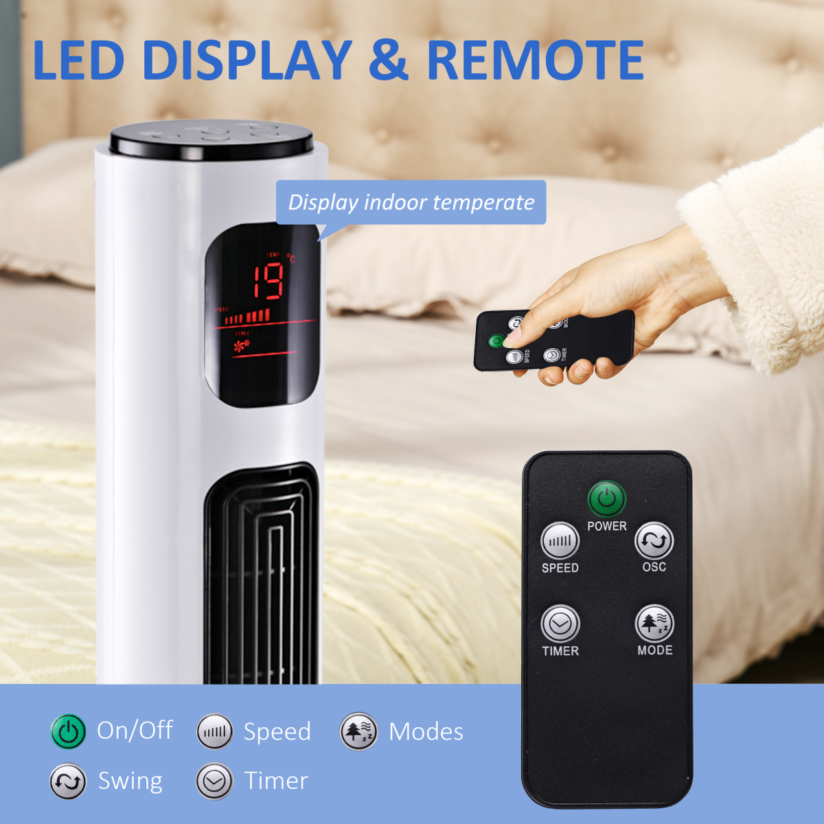HOMCOM Freestanding Tower Fan, 96cm with Oscillation & Timer – Slim Space-Saving Cooling, White