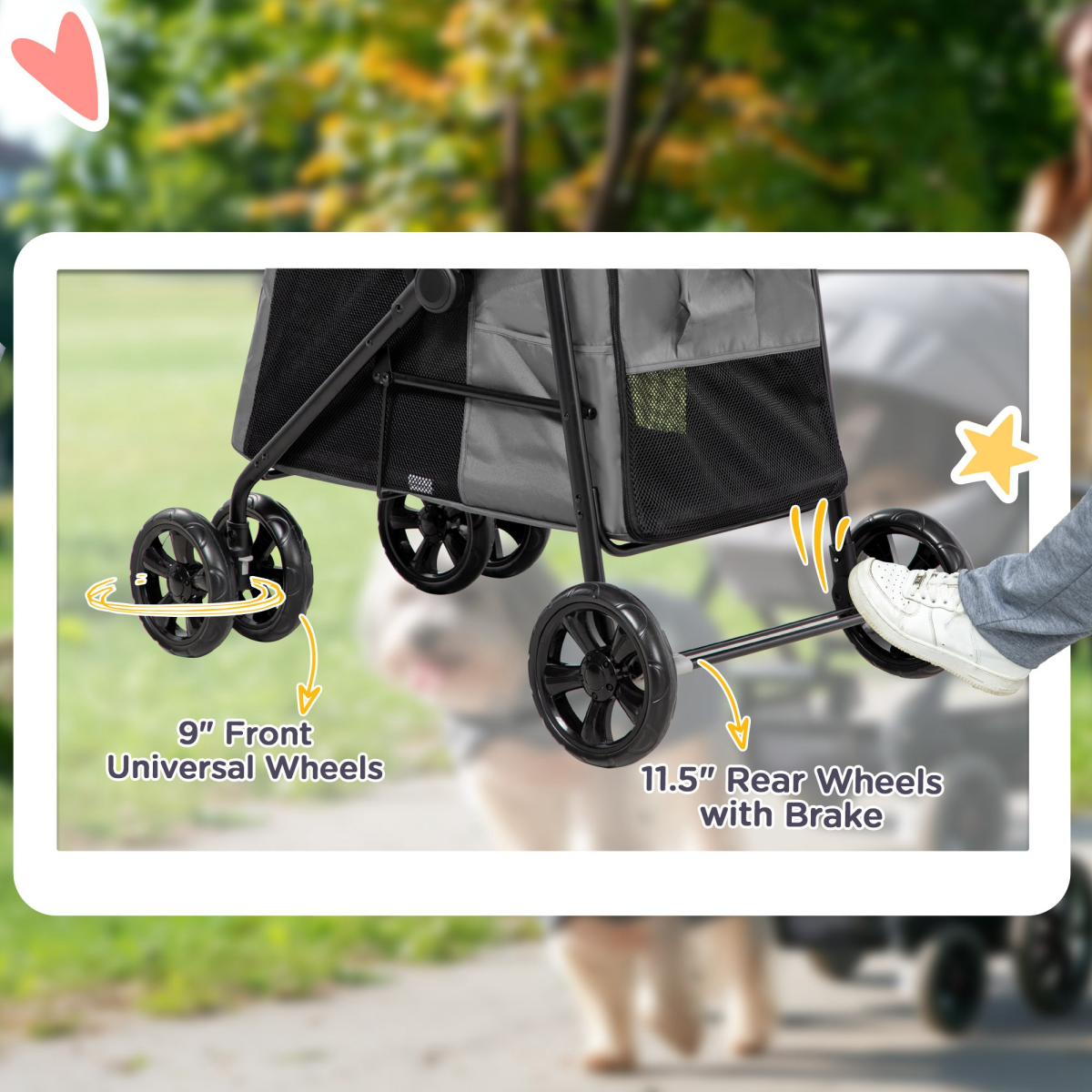 PawHut One-Click Foldable Pet Stroller with Mesh Windows – Dog Buggy for Small Dogs up to 10kg, Grey
