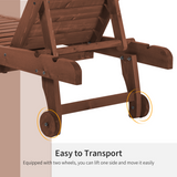 Outsunny Wooden Sun Lounger with 3-Position Adjustable Back & Pull-Out Table – Fir Wood, Wheels, Red Brown