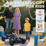 Kids Pedal Go-Kart with Freewheel, Forward, Reverse & Brake Controls and Cup Holder – Outdoor Ride-On, Blue