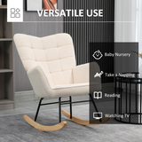 HOMCOM Wingback Nursing Rocking Chair with Curved Wooden Base & Fleece Upholstery – Nursery Armchair, Beige