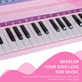 HOMCOM 37 Key Kids Electronic Mini Piano with Microphone & Stool – Musical Toy for Ages 3-6, Pink