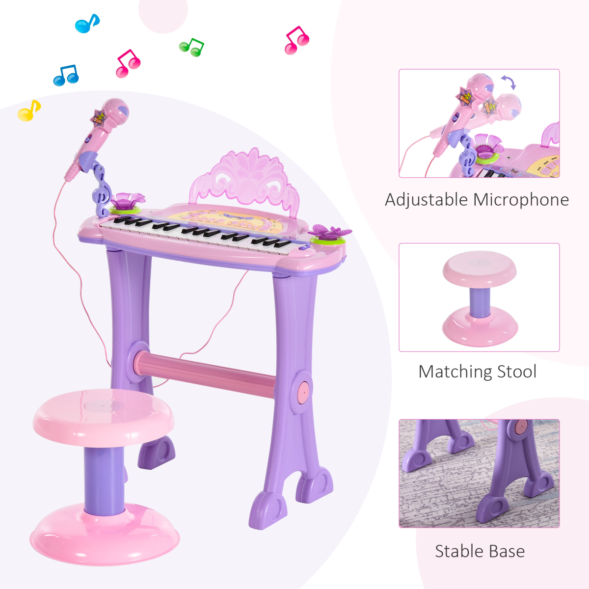 HOMCOM Kids 32-Key Electronic Keyboard with Microphone & Stool – Mini Organ Piano Toy for Ages 3-6