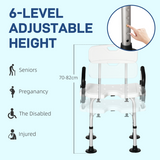 HOMCOM Adjustable Shower Stool with Back, Padded Arms and Suction Foot Pads – Bath Seat for Elderly