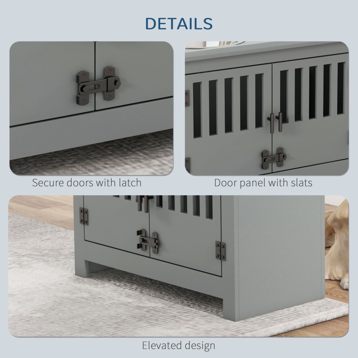 PawHut Raised Dog Bowls with Storage Stand, 2 x 2000ml Steel Bowls – Feeding Station for Large Dogs, Grey