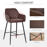 HOMCOM Retro PU Leather Bar Chairs with Footrest & Metal Frame – Set of 2 Kitchen Bar Stools