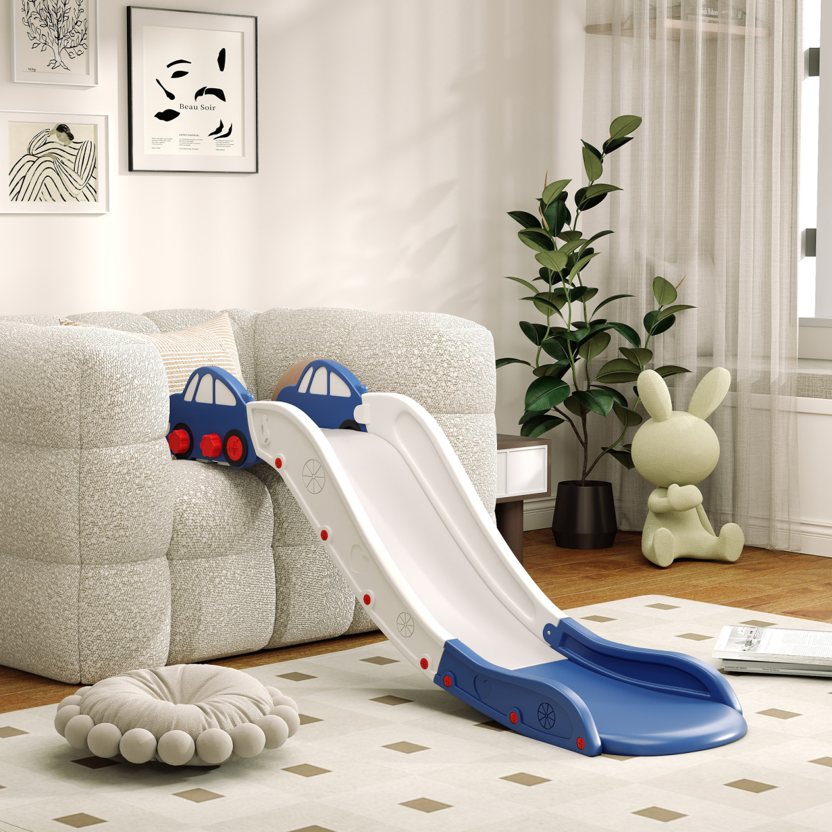 Kids Indoor Slide with Buffer Segment, HDPE Slide for Sofas & Beds – Ages 18-48 Months, Blue