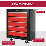 HOMCOM 5-Drawer Lockable Steel Tool Chest on Wheels – Garage & Workshop Tool Storage, Red